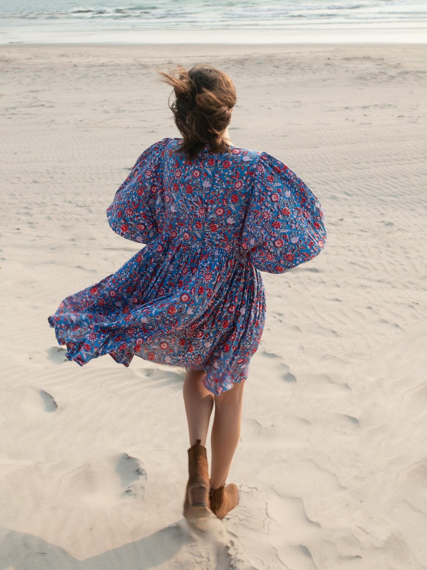Blue Floral Hand Block Print Mini Dress | Boho Short Cotton Dress | Summer Beach Dresses | Indian Print Custom Resort Dress Gift For Wife