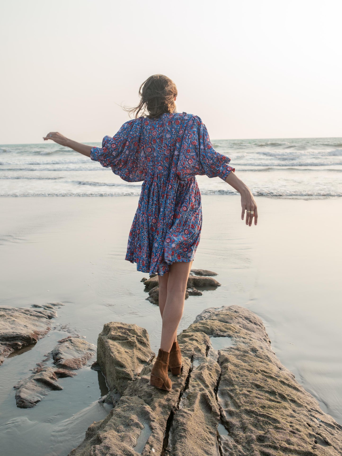 Blue Floral Hand Block Print Mini Dress | Boho Short Cotton Dress | Summer Beach Dresses | Indian Print Custom Resort Dress Gift For Wife