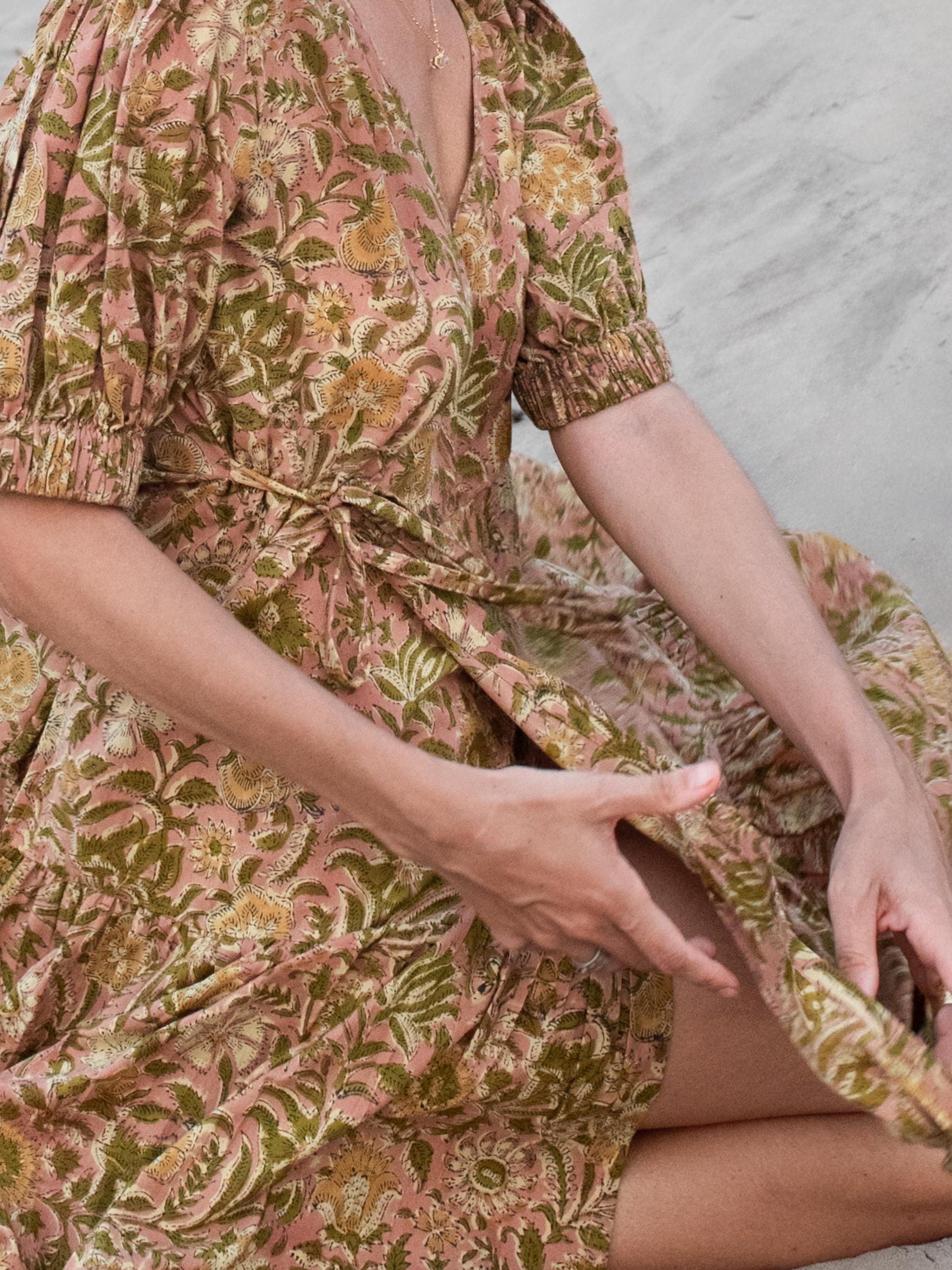 Block Print Maxi Warp Dress, Indian Cotton Long Dress, Tiered Midi Custom Comfy Dress, Boho Puff Sleeve Dress, Honeymoon Beach Wedding Dress