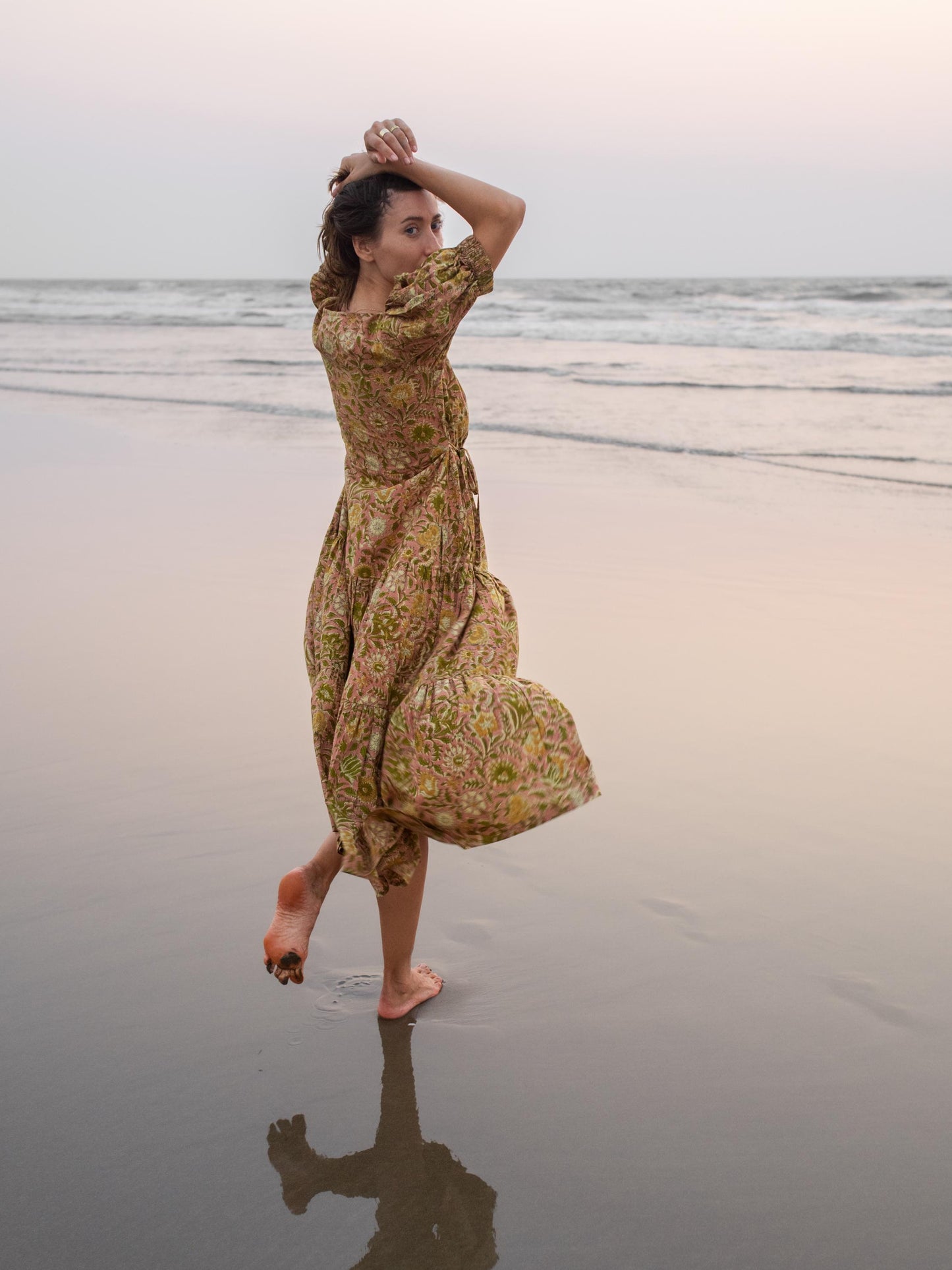 Block Print Maxi Warp Dress, Indian Cotton Long Dress, Tiered Midi Custom Comfy Dress, Boho Puff Sleeve Dress, Honeymoon Beach Wedding Dress