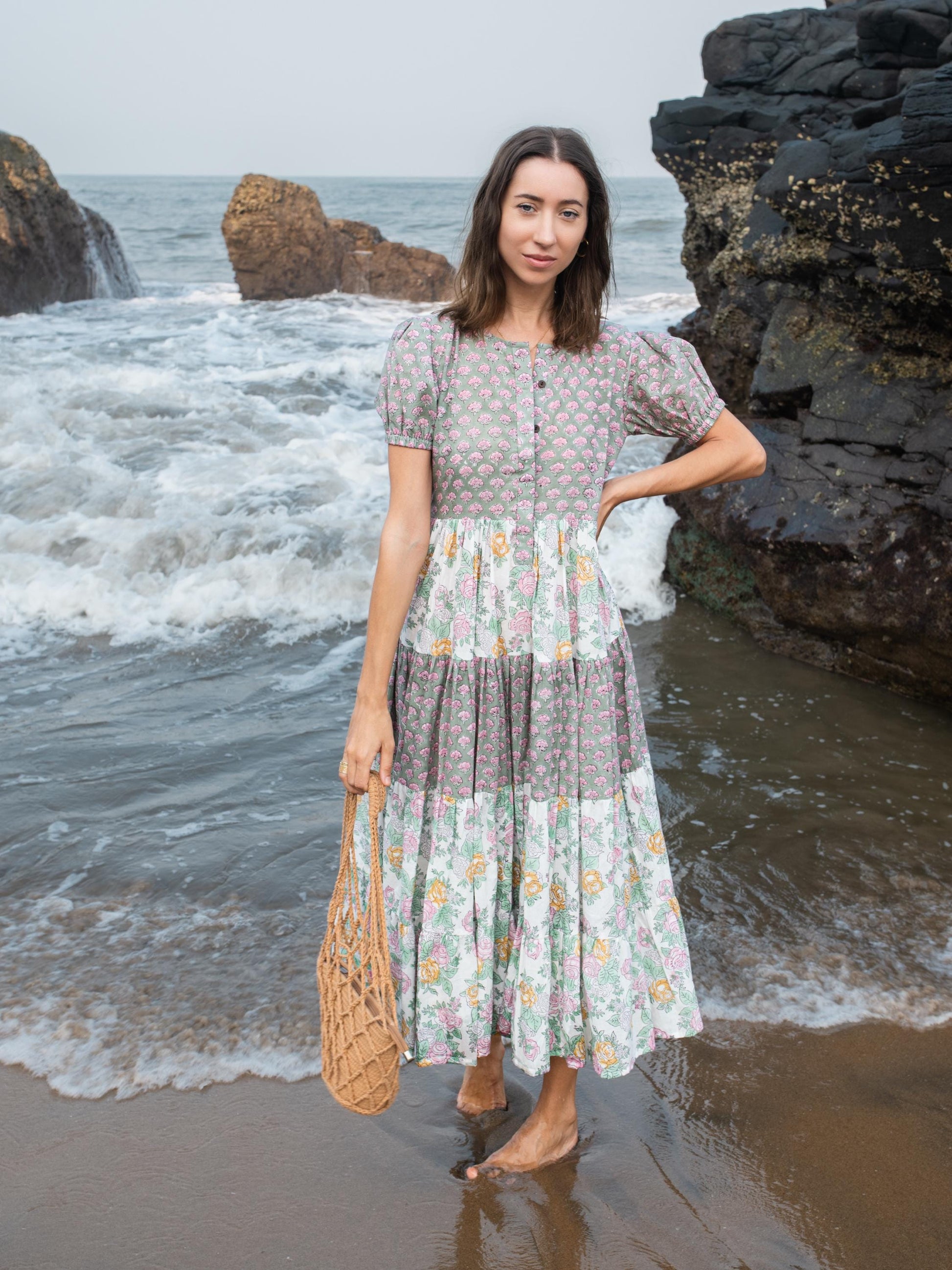 Block print dress, Women dress, Cotton Summer Dress, Floral Boho Beach Wedding Dress, Vacation Bohemian Long Maxi Pregnancy Button Dress