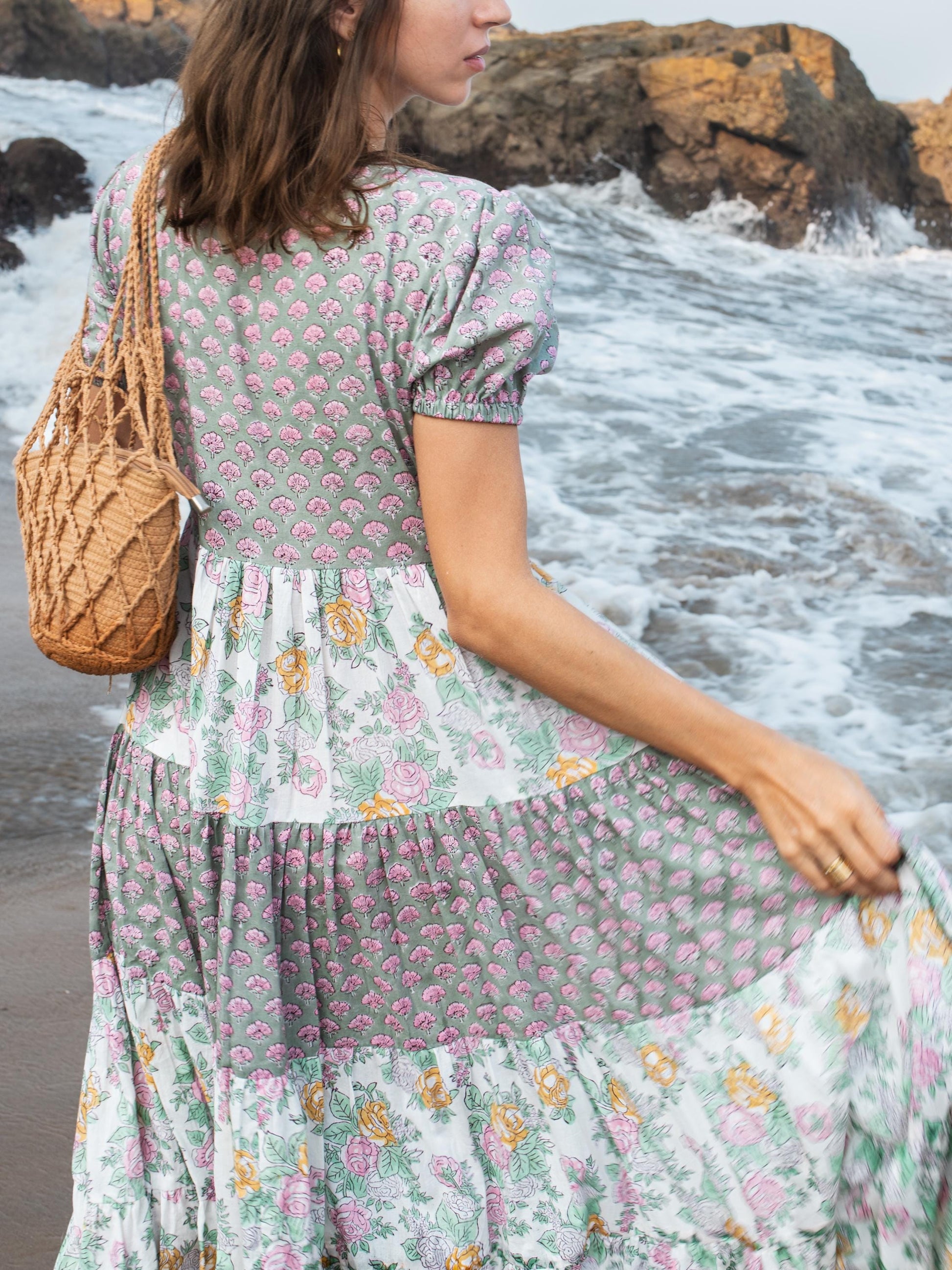 Block print dress, Women dress, Cotton Summer Dress, Floral Boho Beach Wedding Dress, Vacation Bohemian Long Maxi Pregnancy Button Dress