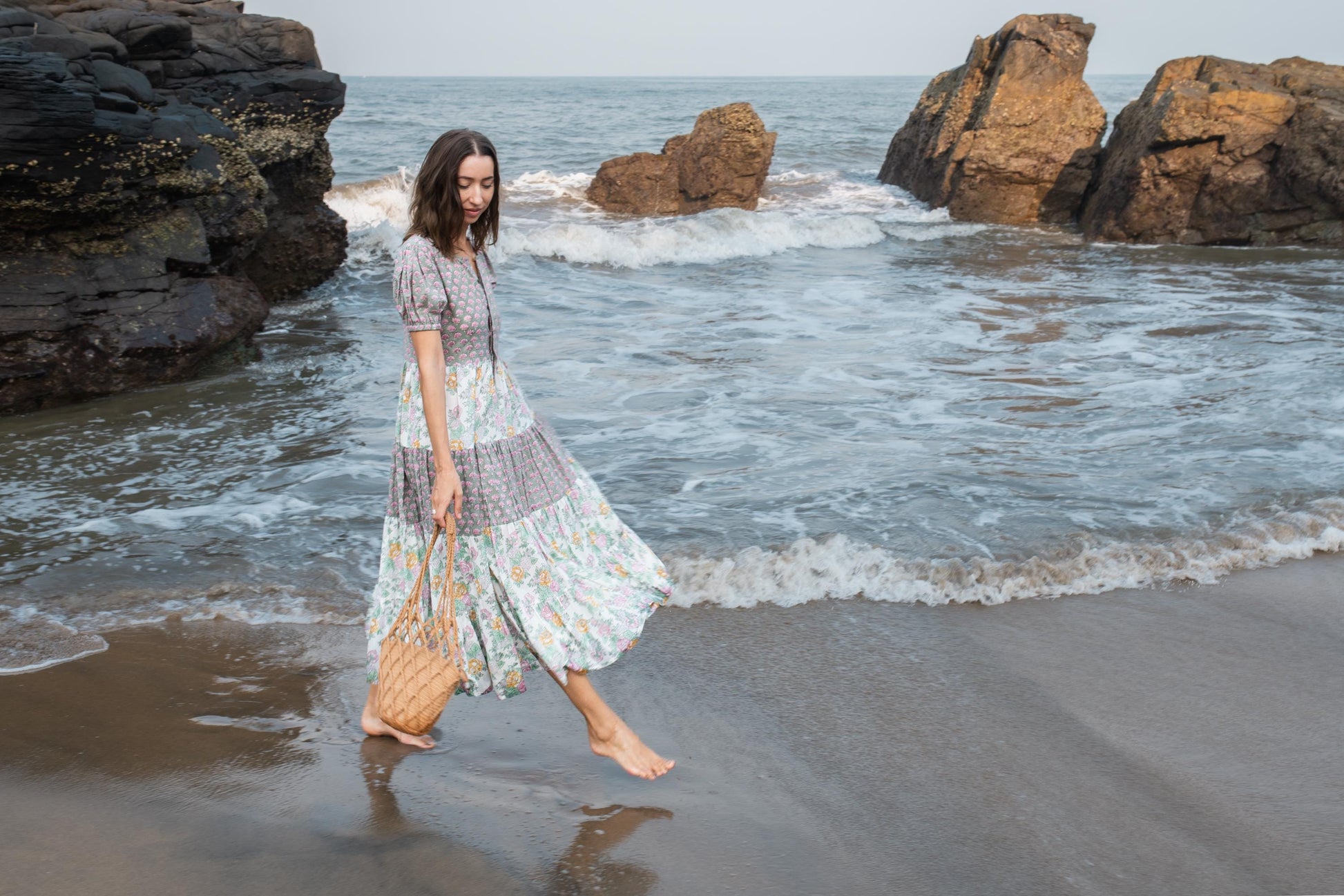 Block print dress, Women dress, Cotton Summer Dress, Floral Boho Beach Wedding Dress, Vacation Bohemian Long Maxi Pregnancy Button Dress