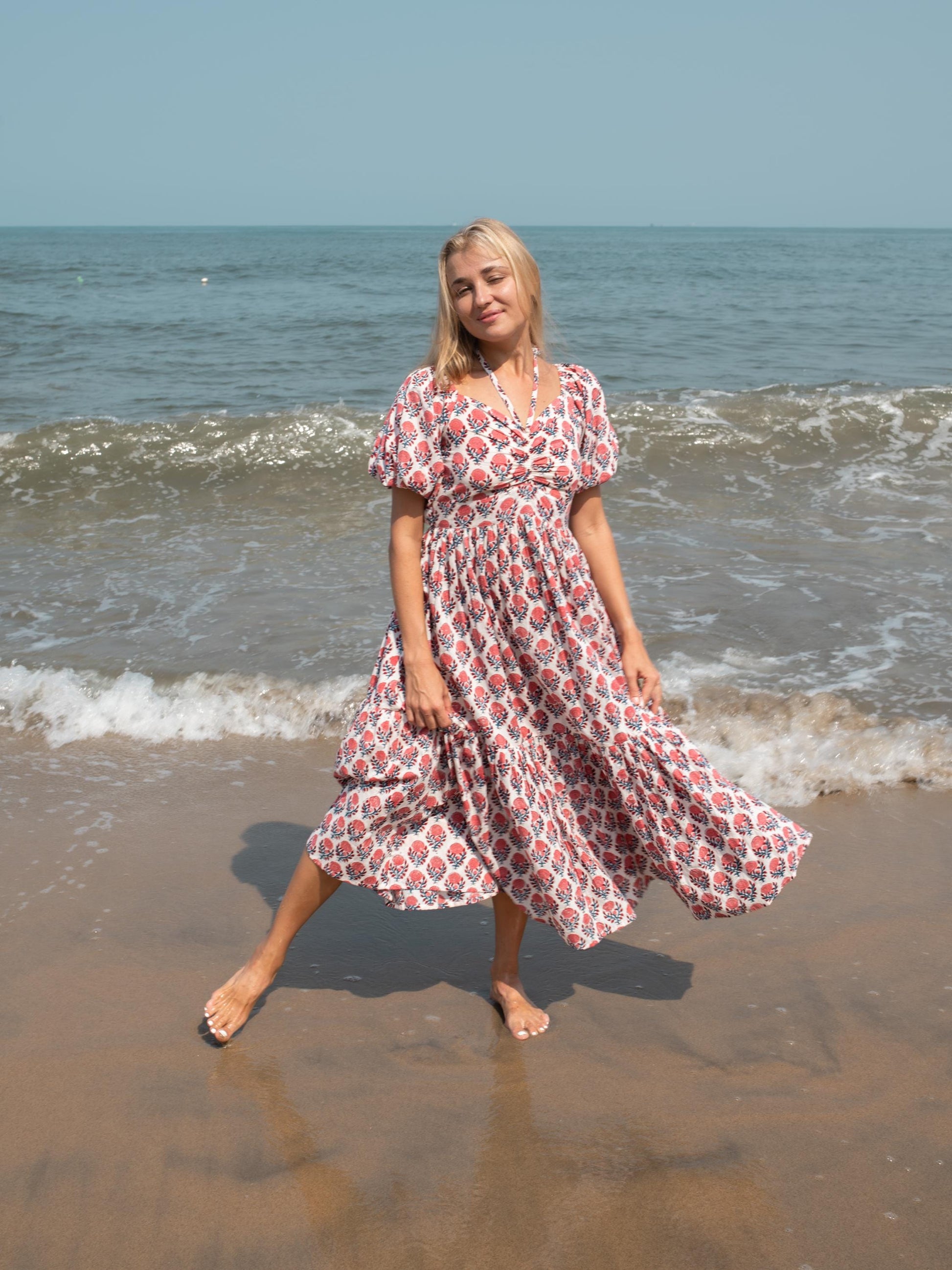 Floral Hand Block Print Halter Maxi Dress | Bohemian Cotton Dress | Summer Dresses for Women | Indian Maxi Beach Custom Dress Gift For Mum