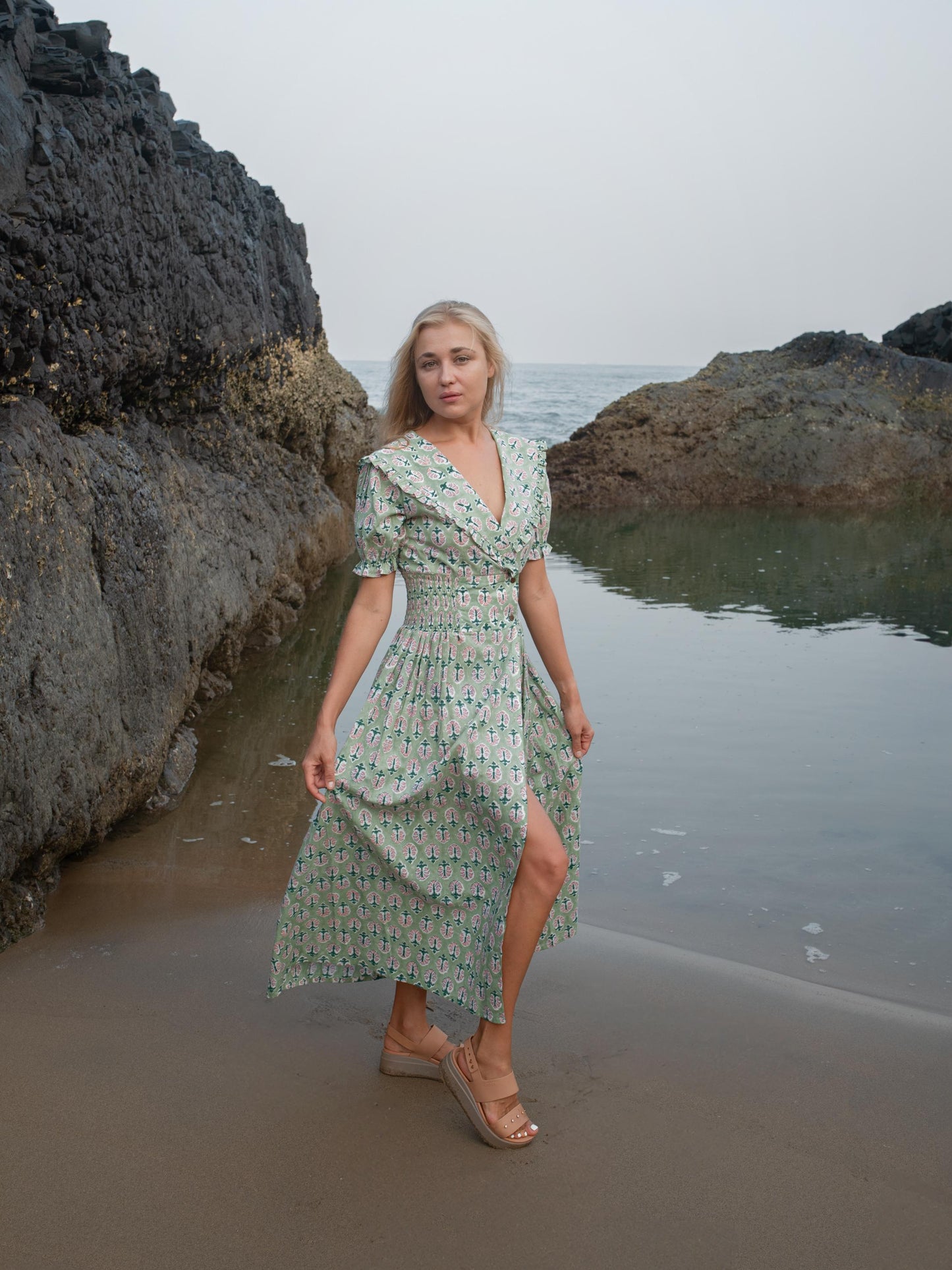 Cotton Long Maxi Warp Dress, Indian Block Print Dress, Bridesmaid Cotton Custom Comfy Dress, Boho Puff Sleeve Dress, Honeymoon Wedding Dress