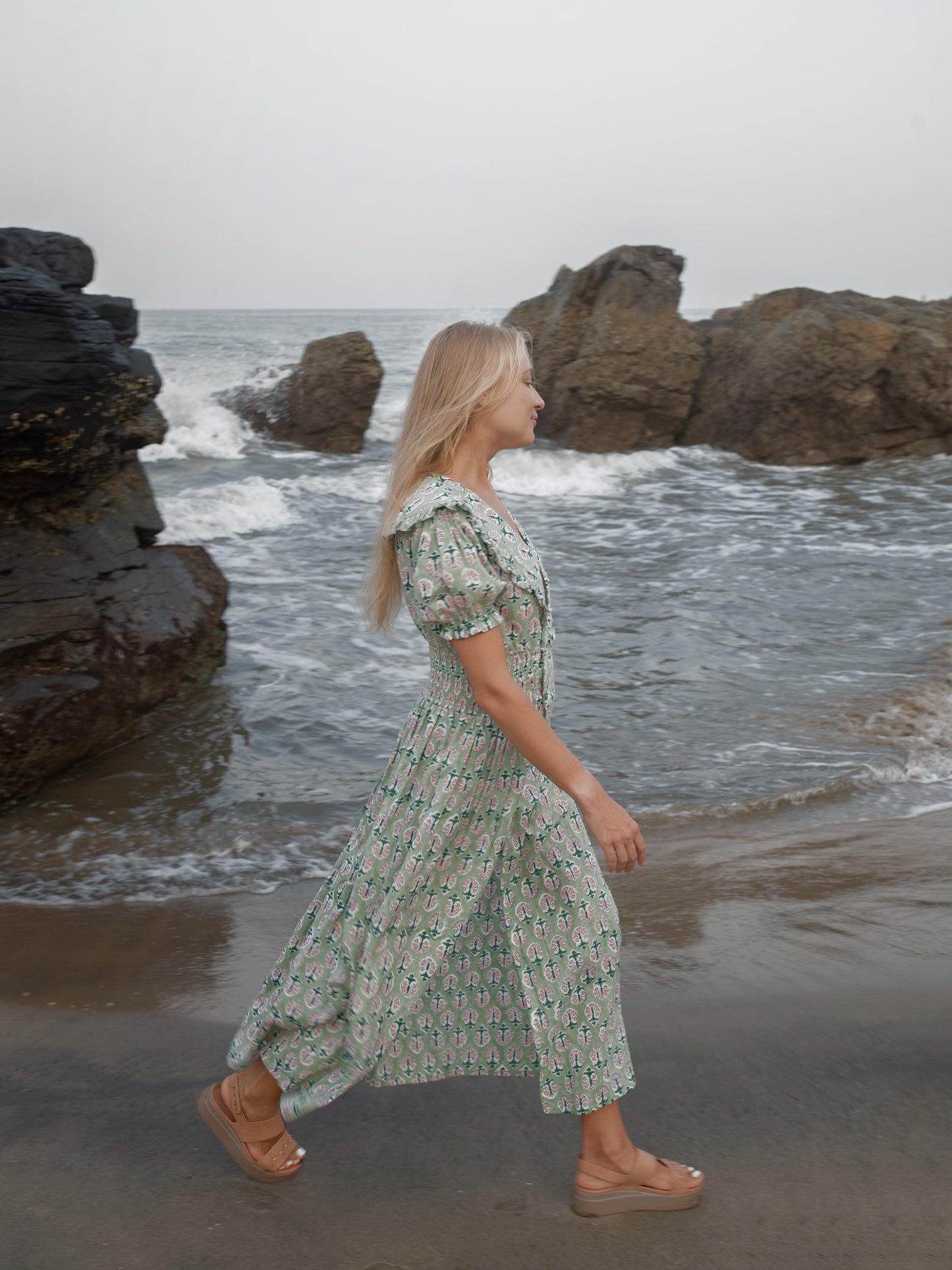 Cotton Long Maxi Warp Dress, Indian Block Print Dress, Bridesmaid Cotton Custom Comfy Dress, Boho Puff Sleeve Dress, Honeymoon Wedding Dress