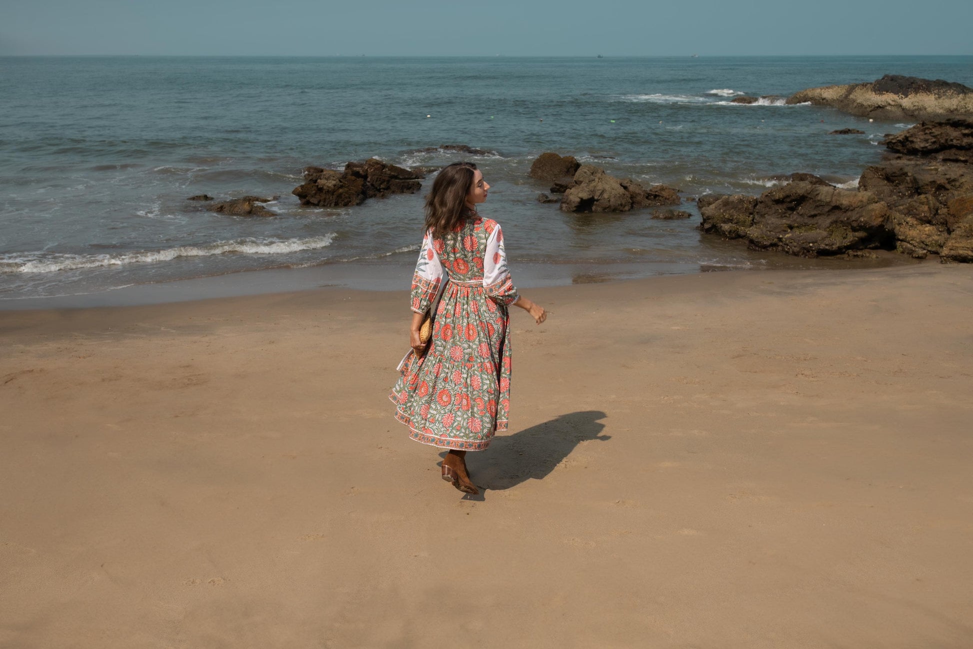 Floral Hand Block Print Maxi Dress | Boho Long Belt Cotton Dress | Summer Beach Midi Dresses | Bohemian Shirt Dress | Vacation Holiday Dress