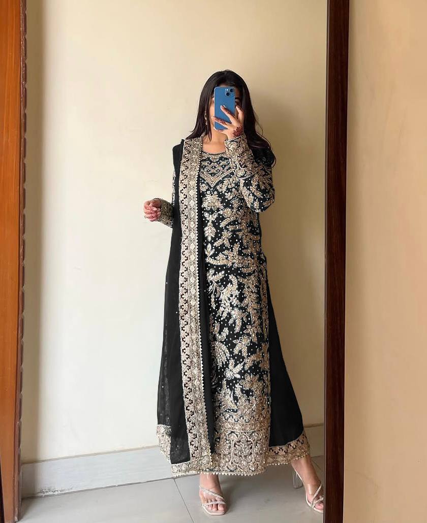 Presenting New Collection In Heavy Georgette Top-Plazzo And Dupatta Set Fully Stitched Ready To Wear