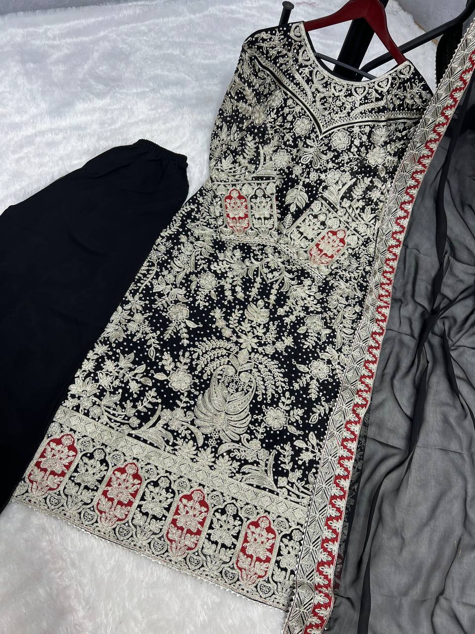 Presenting New Collection In Heavy Georgette Top-Plazzo And Dupatta Set Fully Stitched Ready To Wear