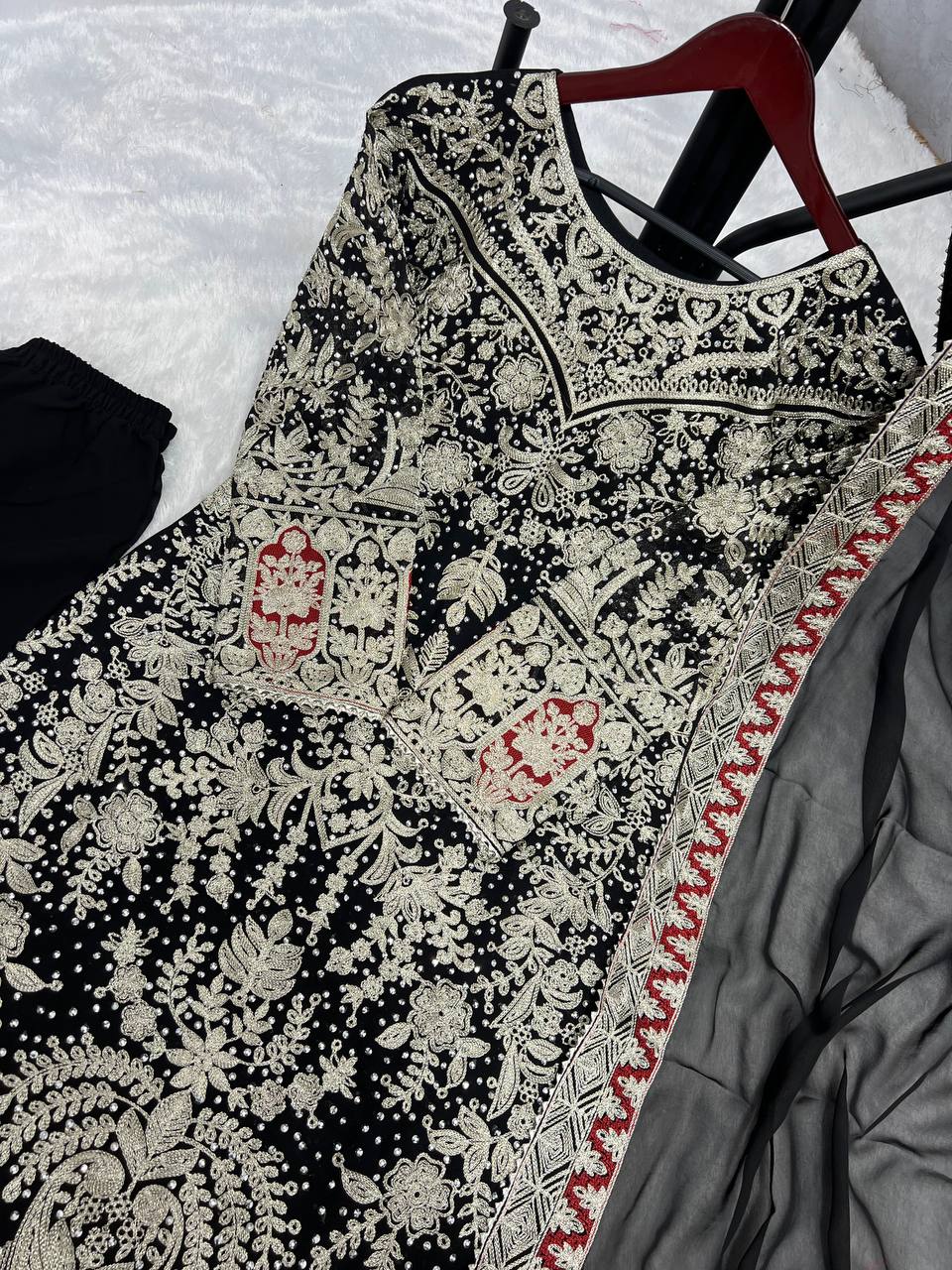 Presenting New Collection In Heavy Georgette Top-Plazzo And Dupatta Set Fully Stitched Ready To Wear