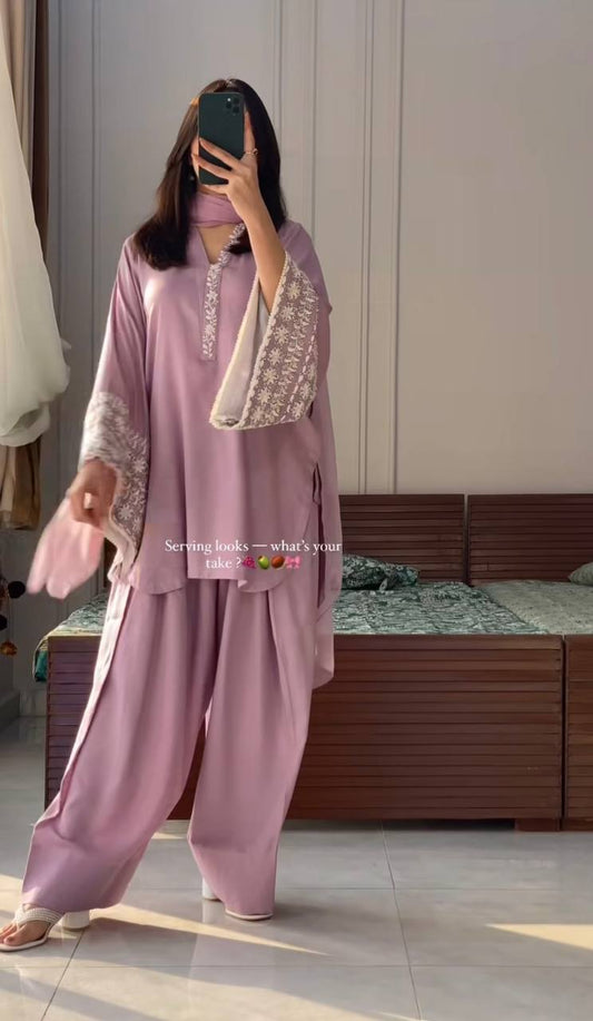 Natural Satin with Elastic Waist Kurta Palazzo set