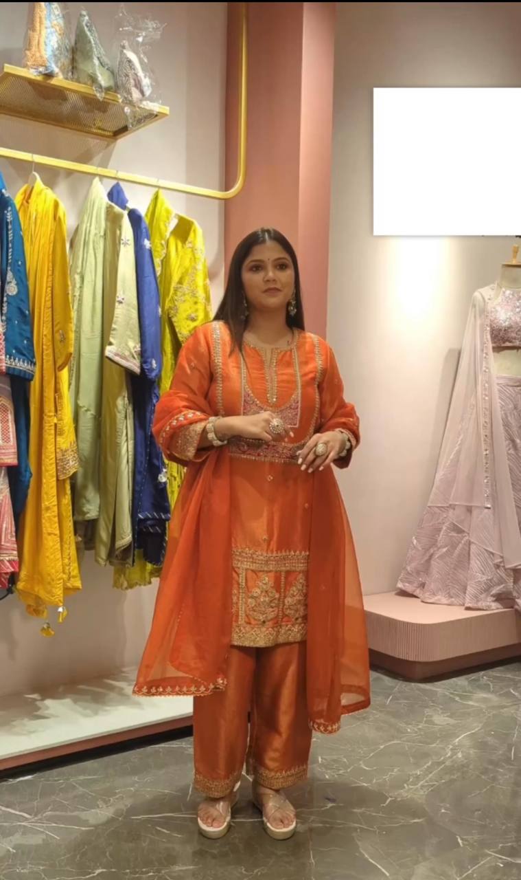 Elegant Embroidered Air Tex Chinon Set with Organza Dupatta