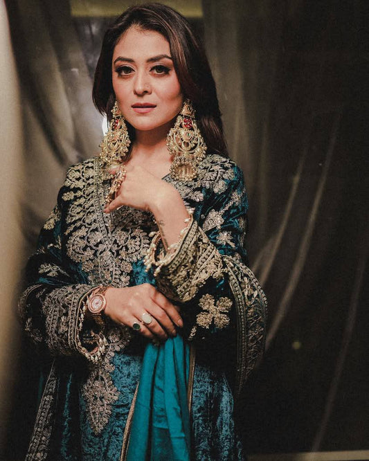 "Luxurious Heavy Velvet Sequins Embroidered Top, Plazzo & Dupatta Set"