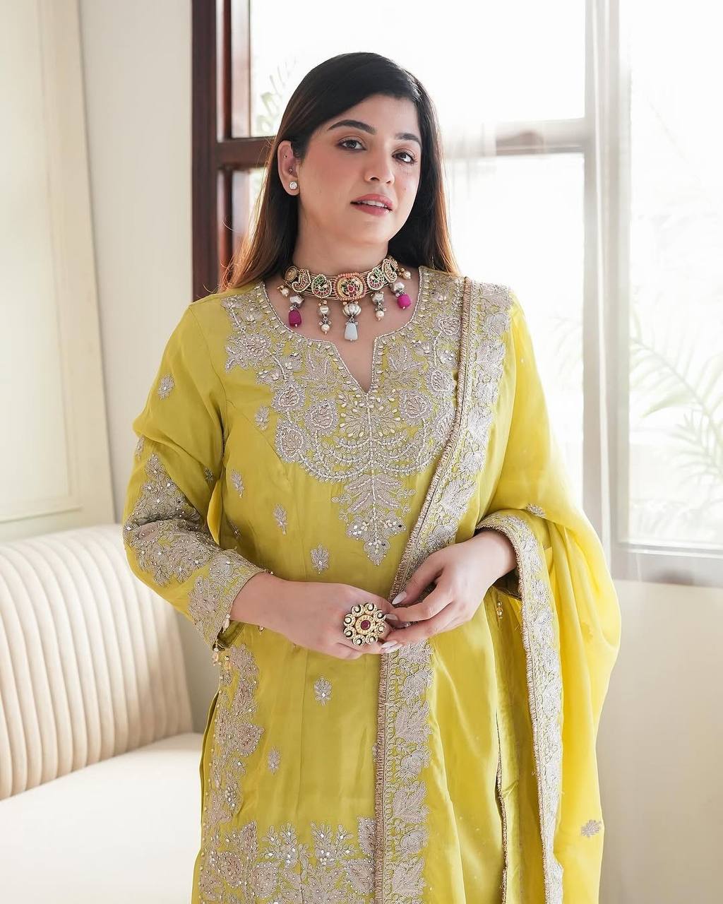 New  Heavy Embroidery Sequence Work Top-Gharara And Dupatta Set Fully Stitched Ready To Wear Collection