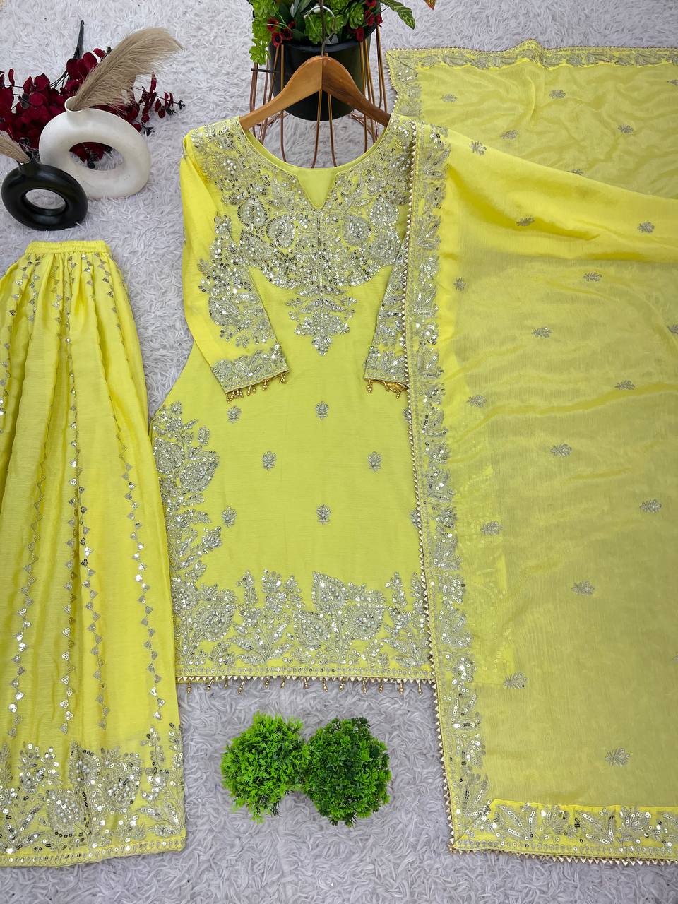 New  Heavy Embroidery Sequence Work Top-Gharara And Dupatta Set Fully Stitched Ready To Wear Collection