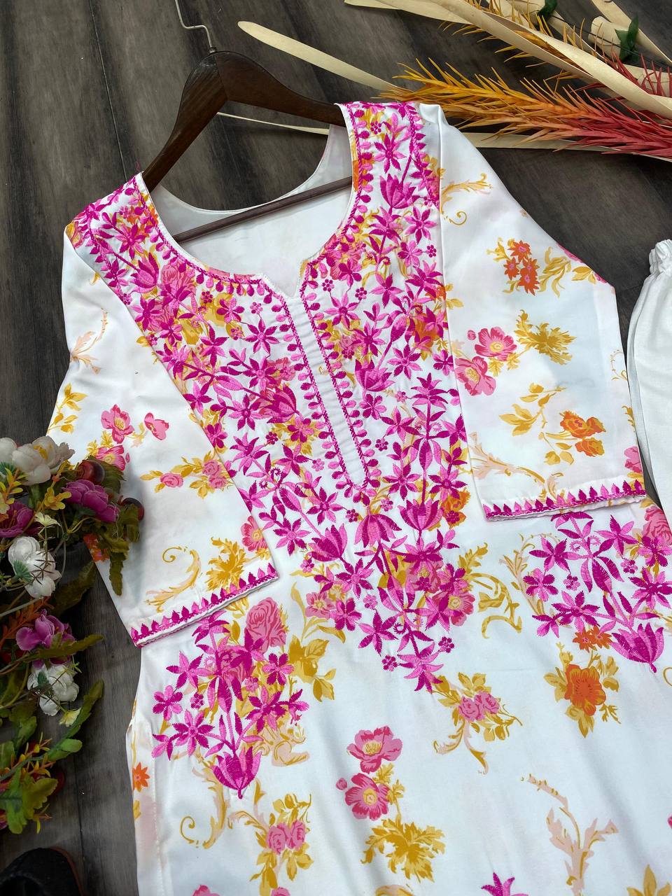 "Embroidered Rayon Top & Plazo Set with Micro Cotton Inner – Stylish & Comfortable"