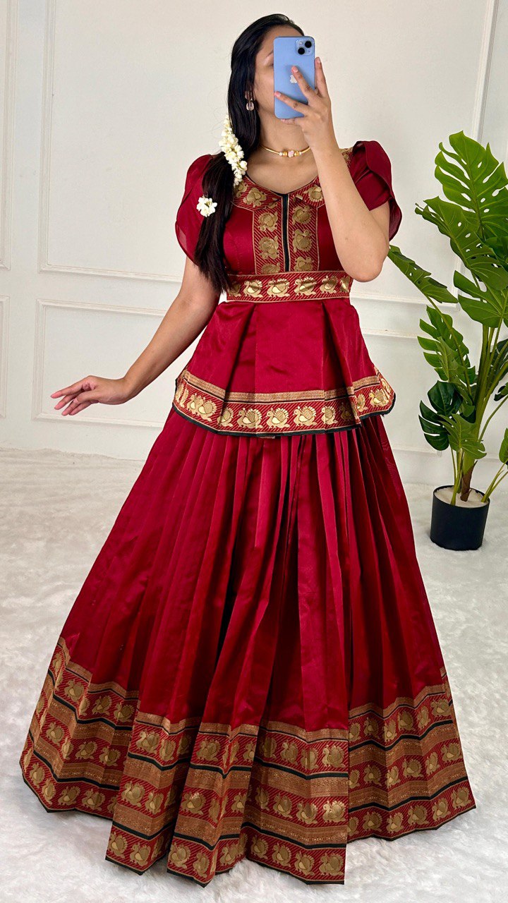 Elegant Jacquard Silk Lehenga Choli Set with Canvas Pata