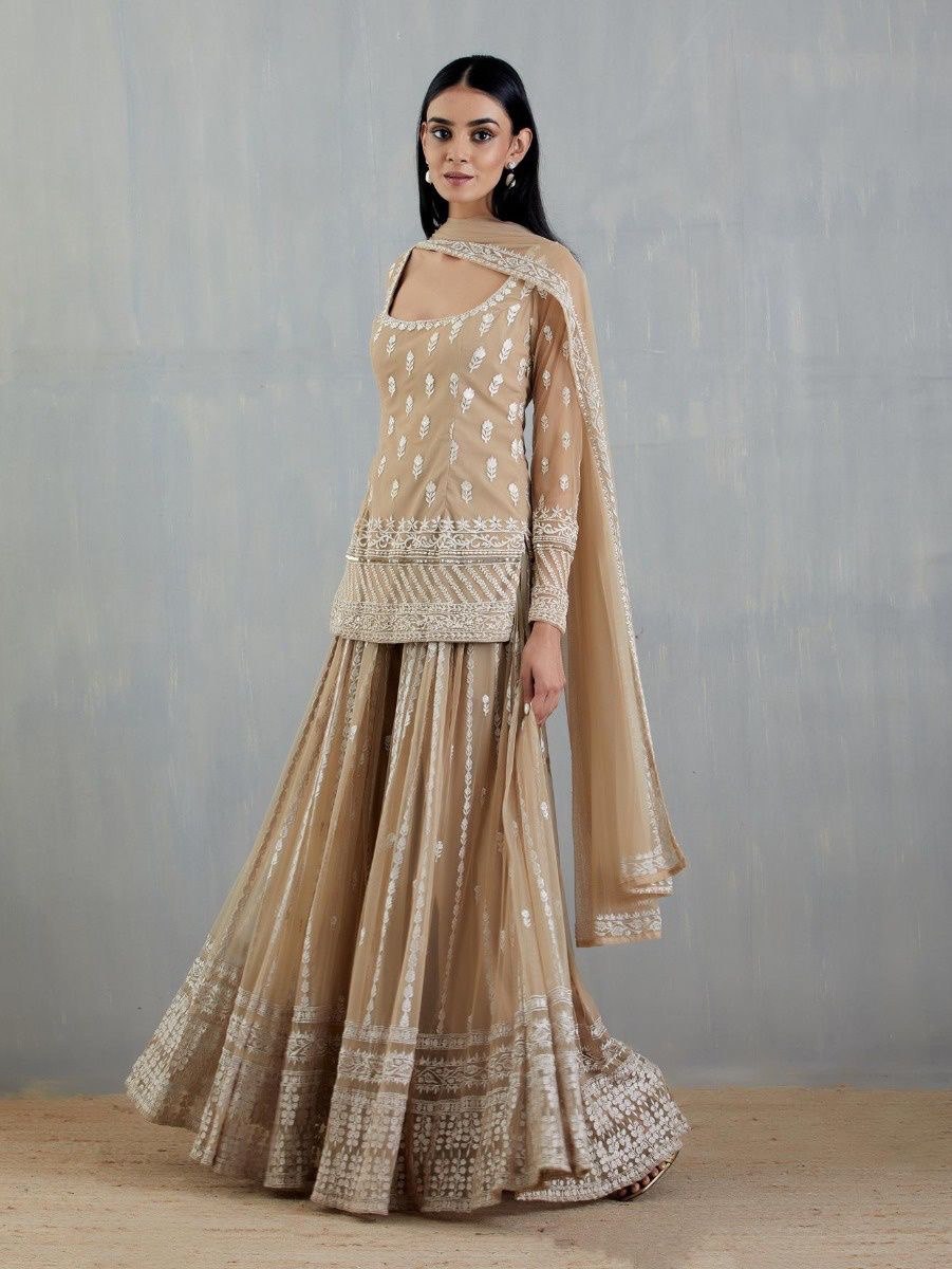 "Elegant Foux Gorgette Ensemble with Thread Sequence Work"