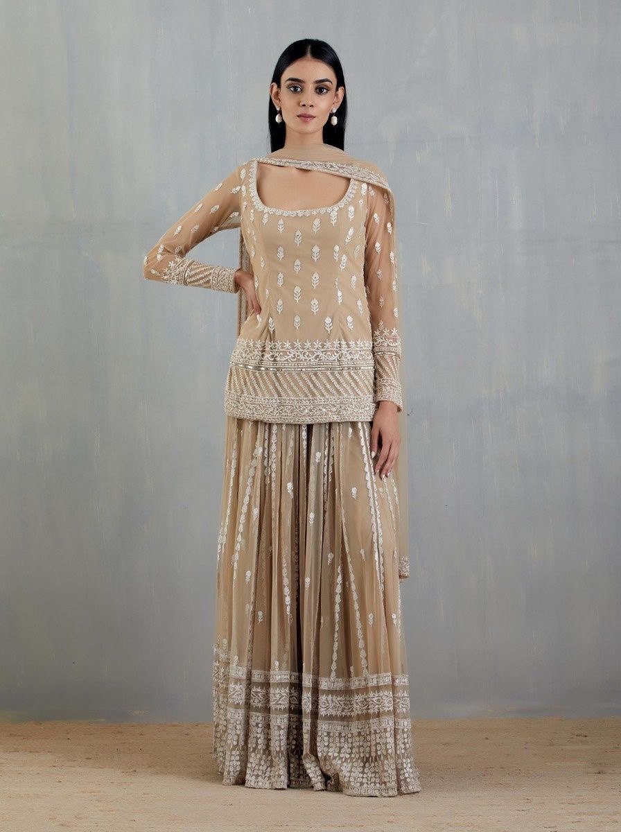 "Elegant Foux Gorgette Ensemble with Thread Sequence Work"