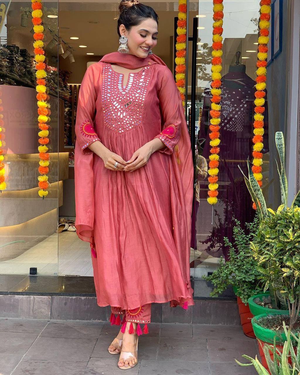 Designer muslin silk kurta pant with dupatta sets