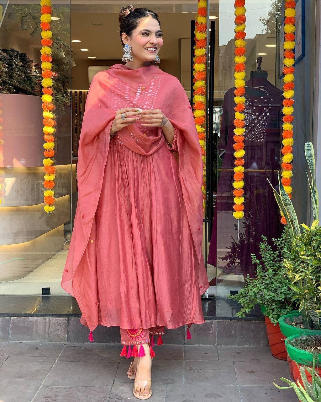 Designer muslin silk kurta pant with dupatta sets