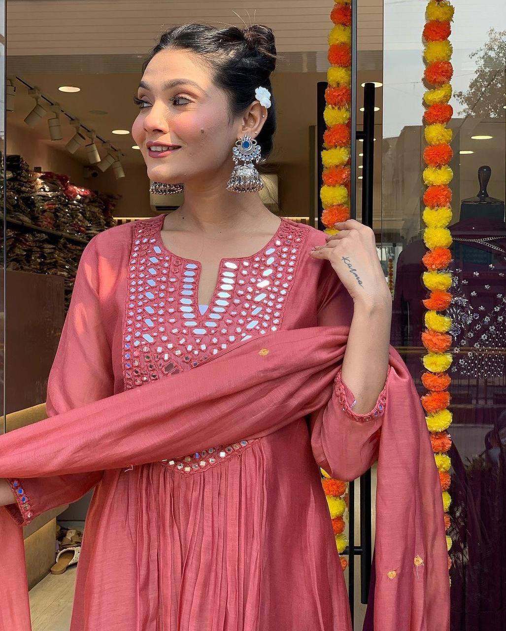 Designer muslin silk kurta pant with dupatta sets