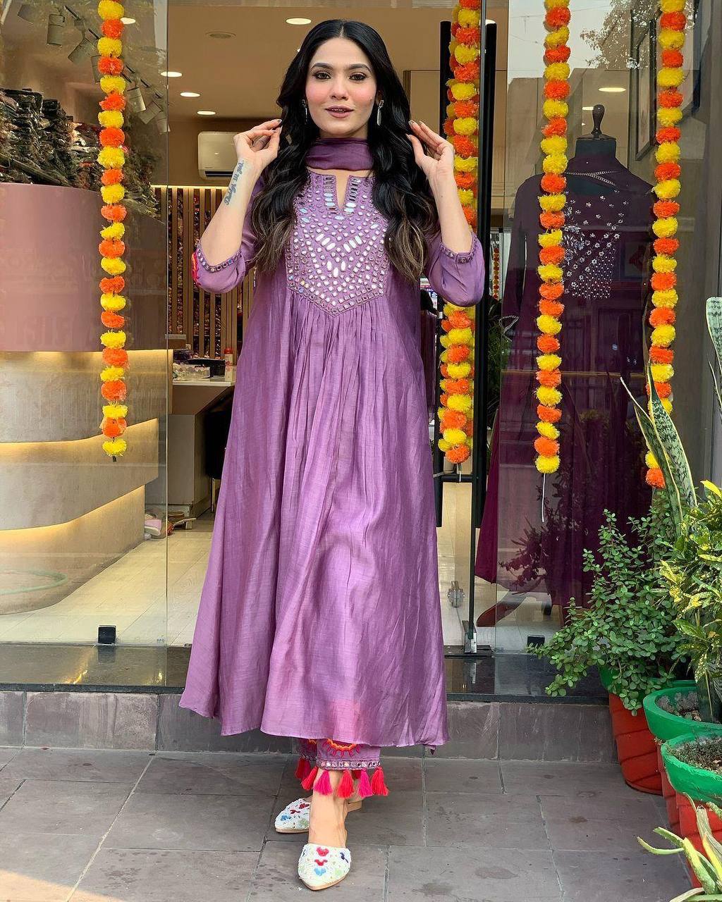 Designer muslin silk kurta pant with dupatta sets