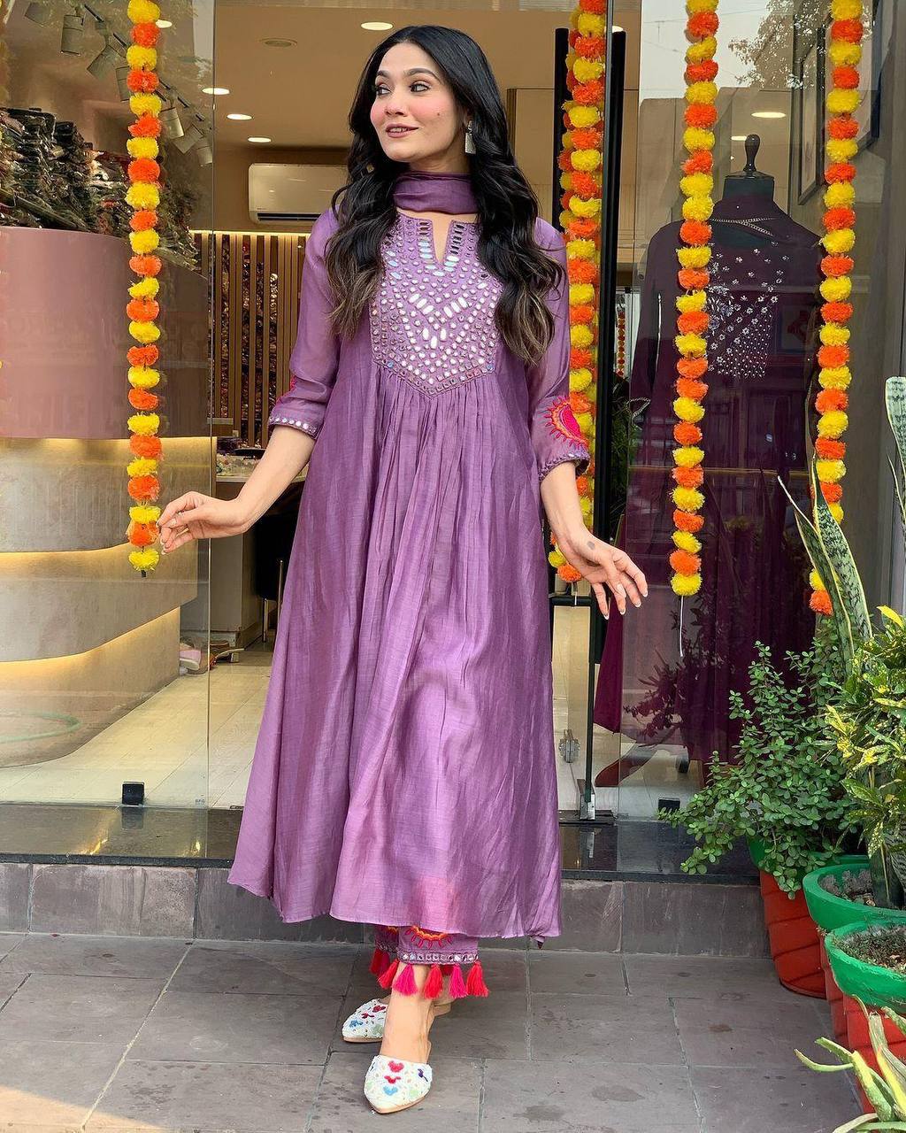 Designer muslin silk kurta pant with dupatta sets