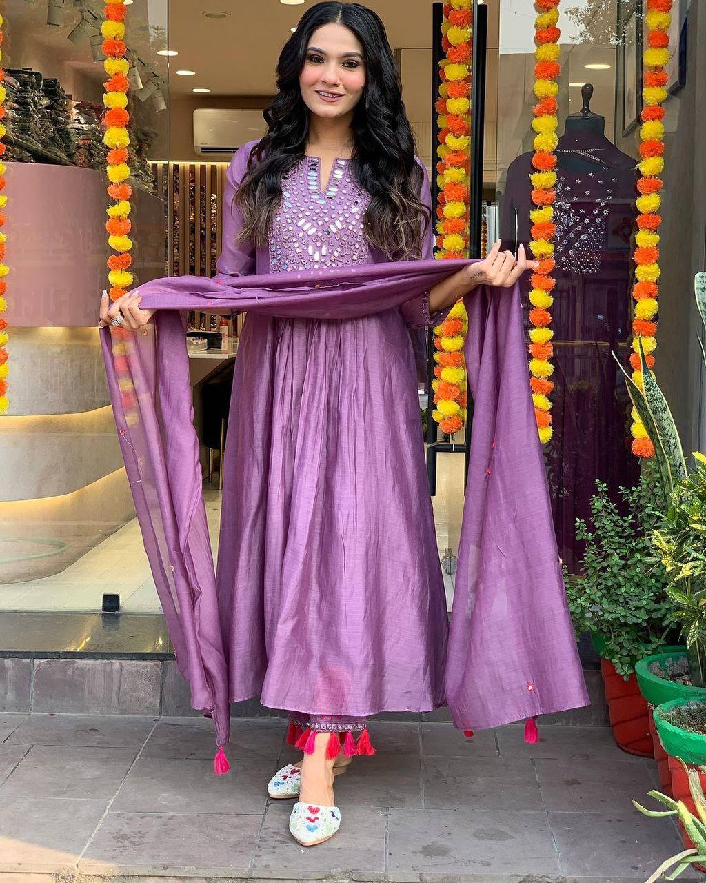 Designer muslin silk kurta pant with dupatta sets