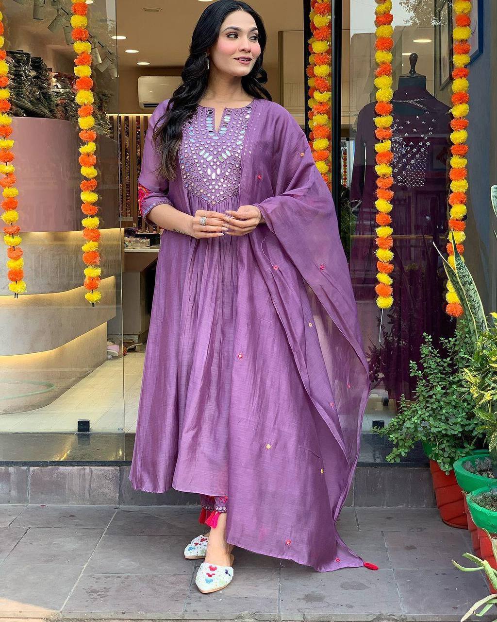 Designer muslin silk kurta pant with dupatta sets