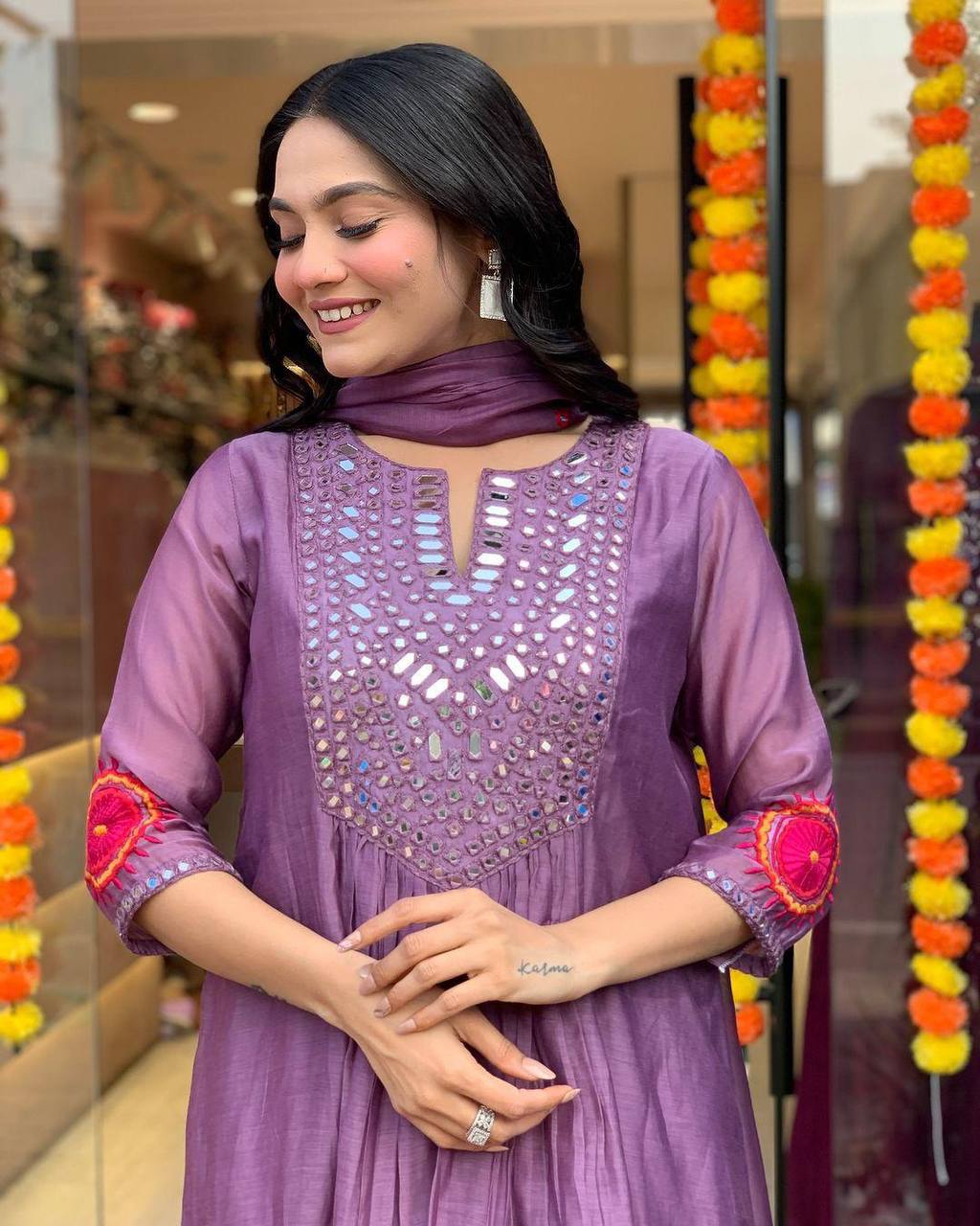 Designer muslin silk kurta pant with dupatta sets