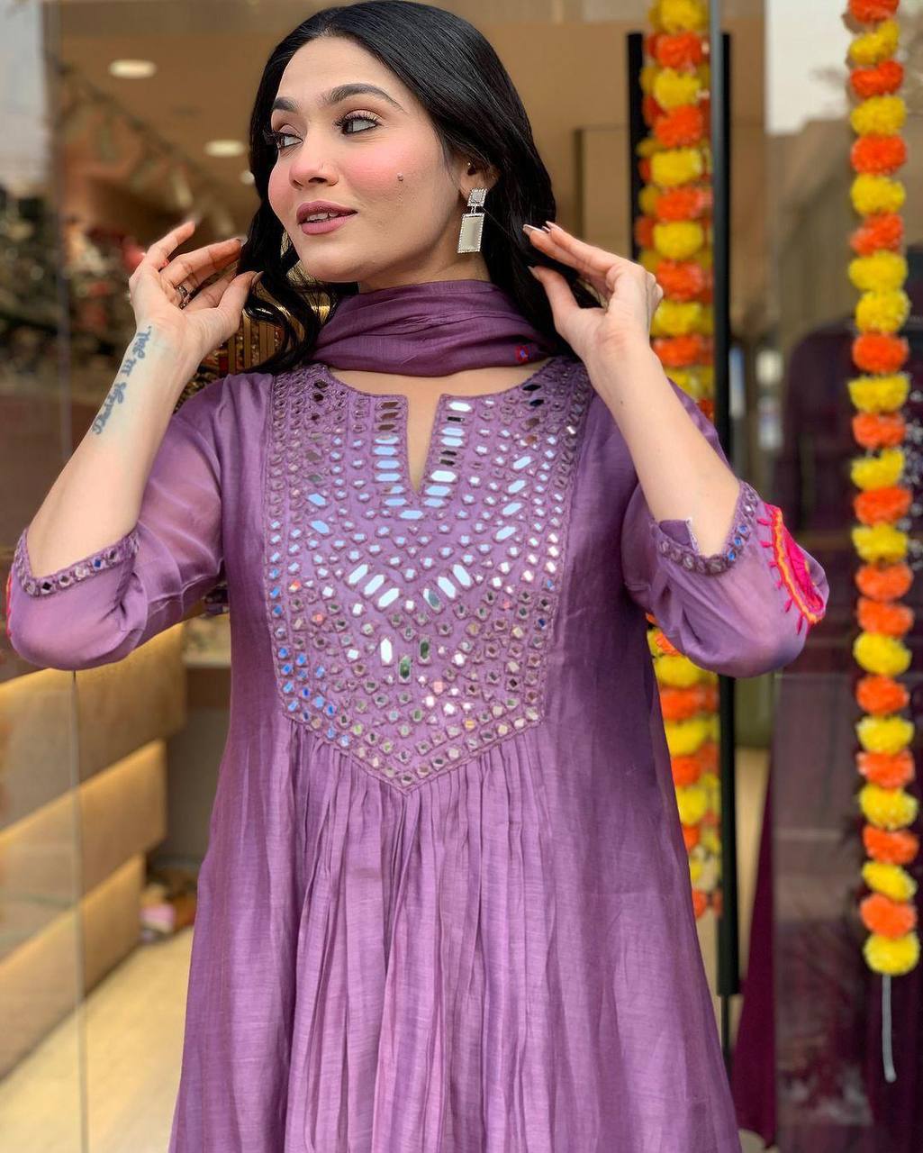 Designer muslin silk kurta pant with dupatta sets