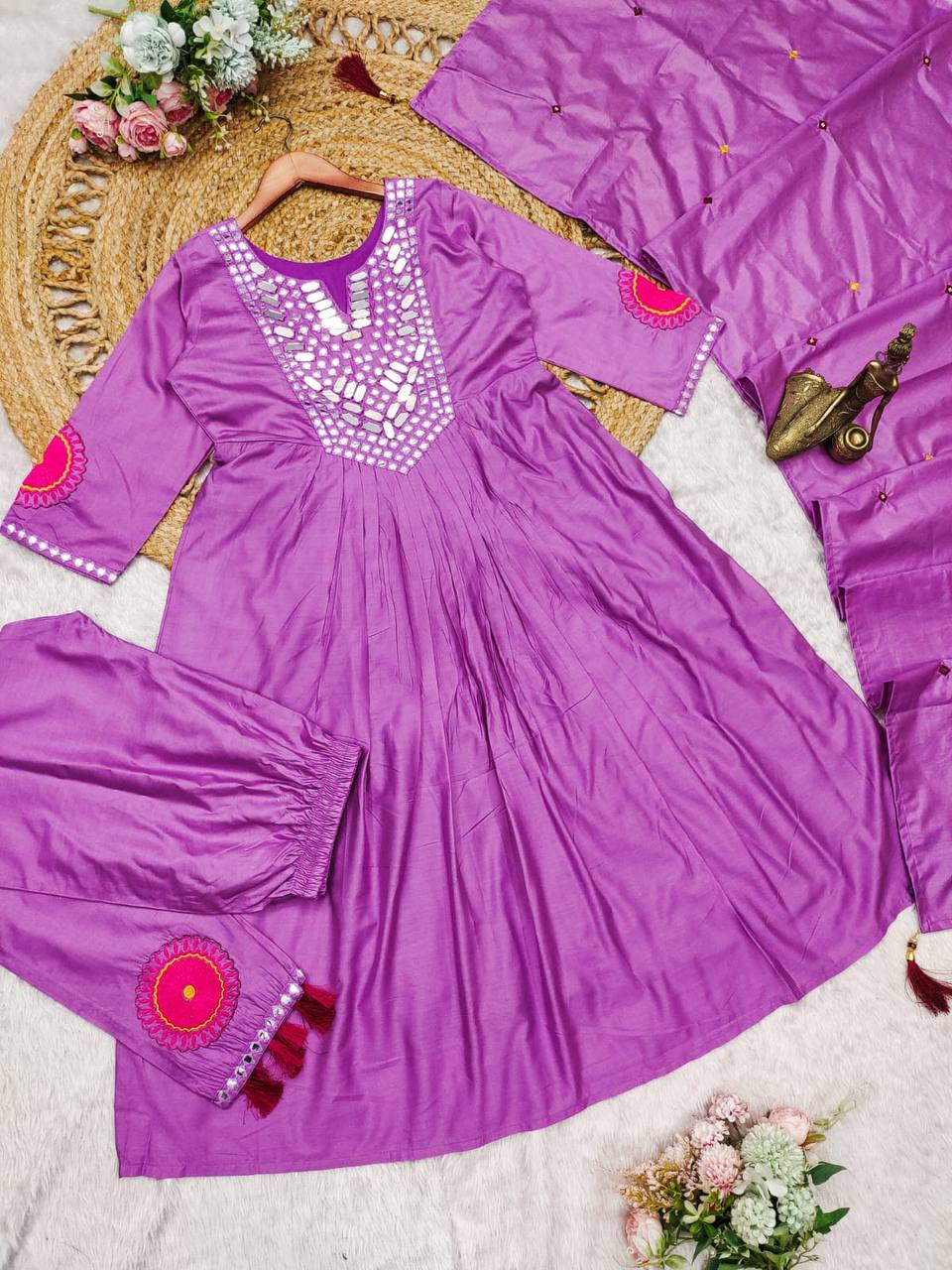 Designer muslin silk kurta pant with dupatta sets