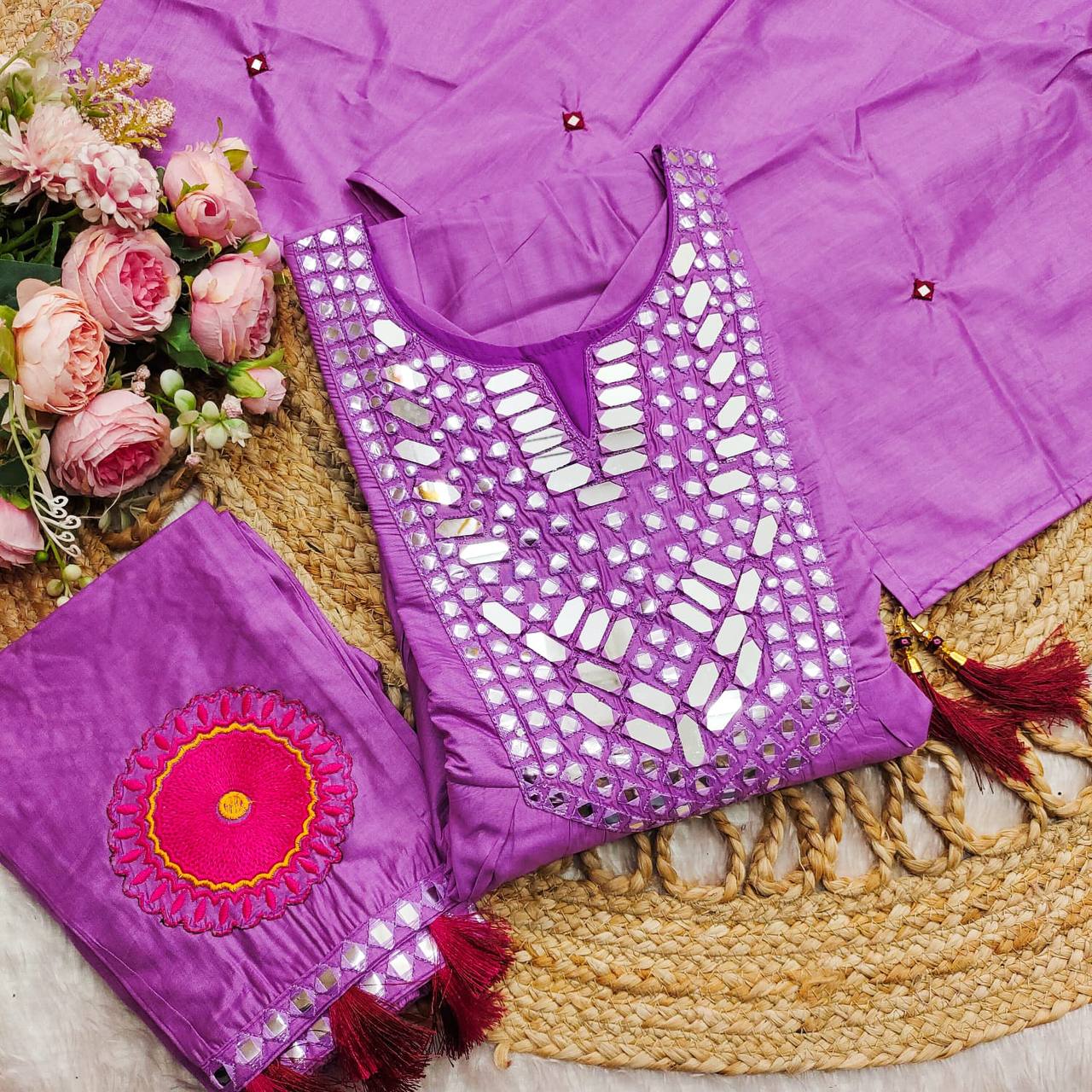 Designer muslin silk kurta pant with dupatta sets