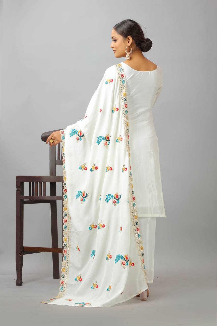 Elegant Heavy Chinnon Silk Set with Embroidery & Sequence Work