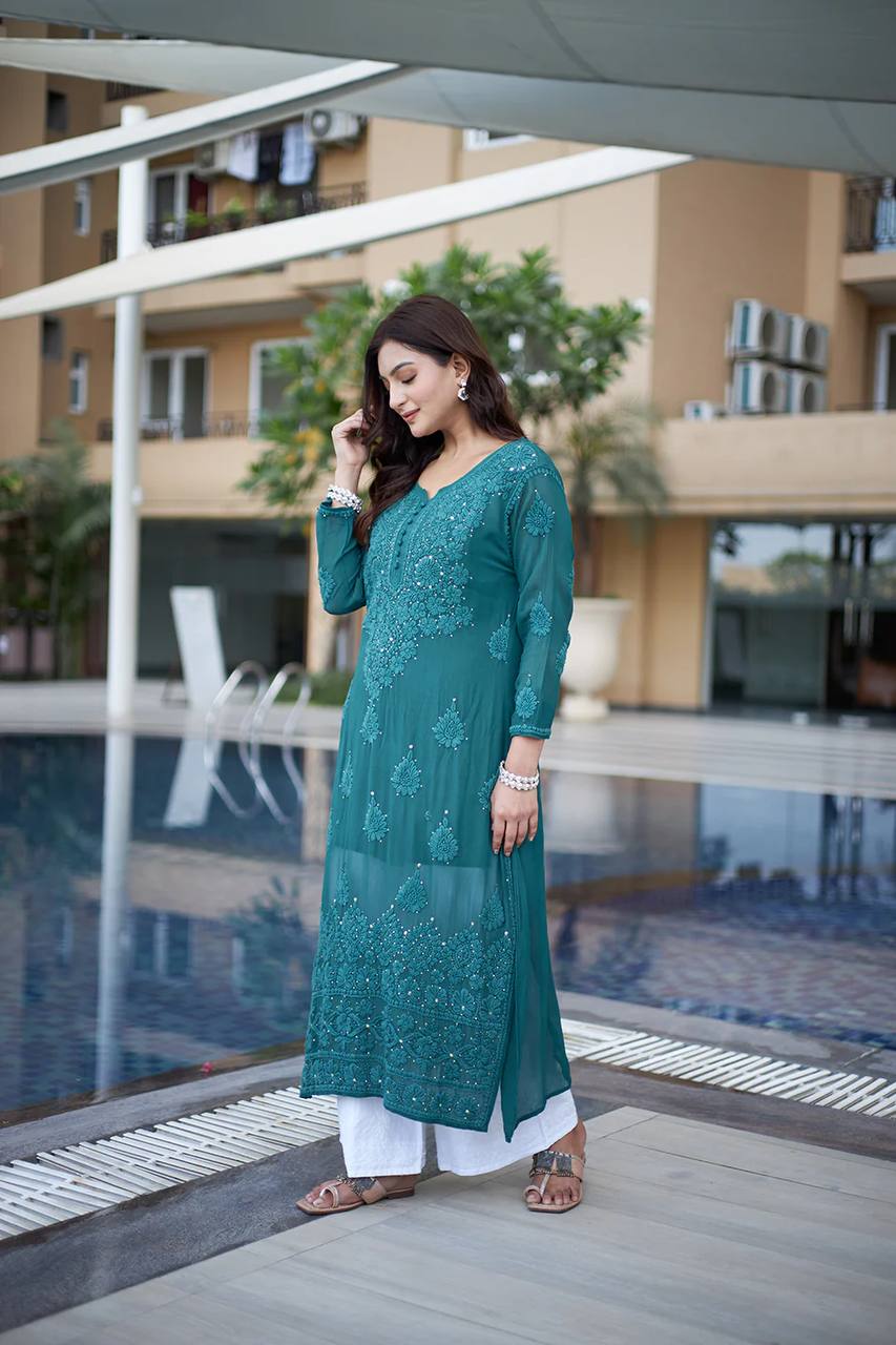 Elegant Georgette Embroidered Top with Rayon Plazo Set