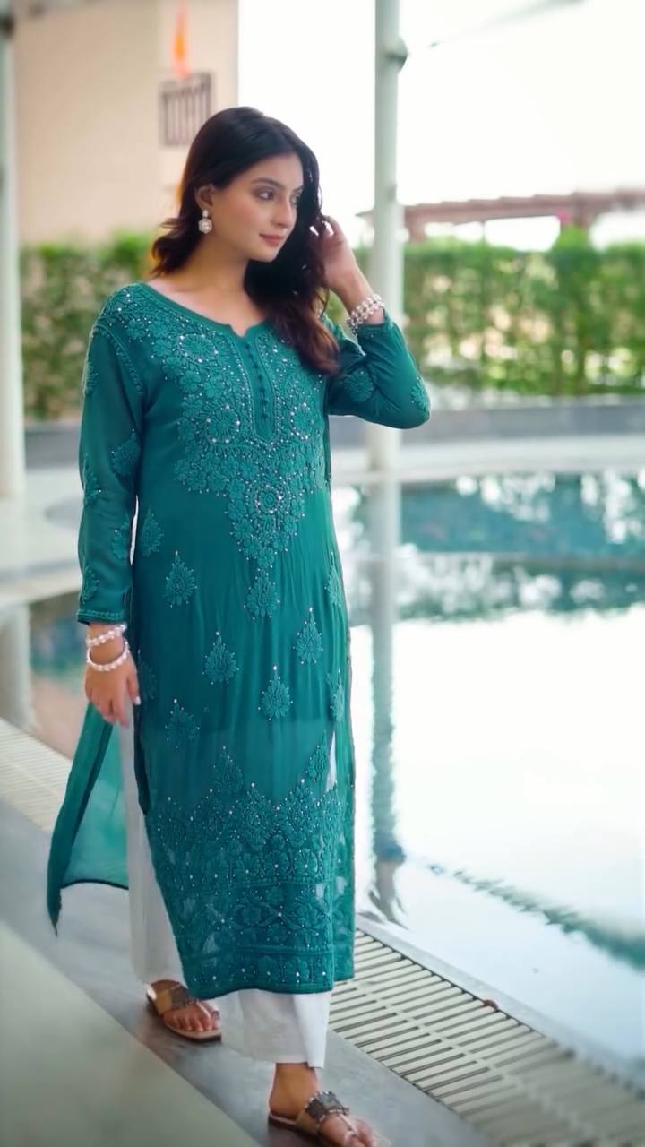 Elegant Georgette Embroidered Top with Rayon Plazo Set