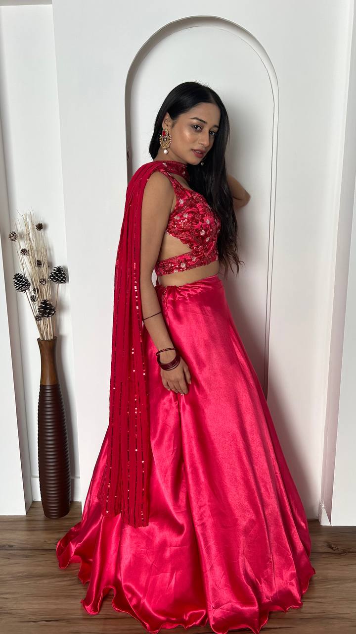 Japan Satin Silk Blouse lehenga with Dupatta