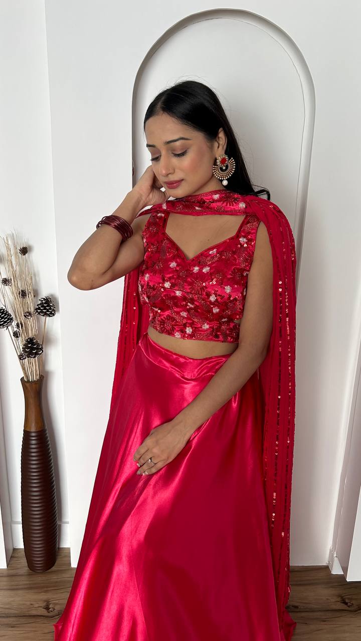 Japan Satin Silk Blouse lehenga with Dupatta
