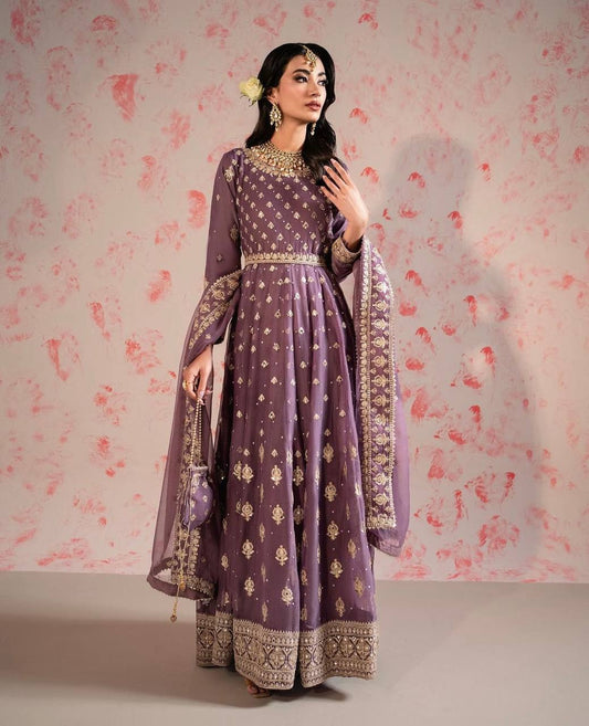 "Elegant Chinnon Silk Gwon Set with Heavy Embroidery & Sequence Work"