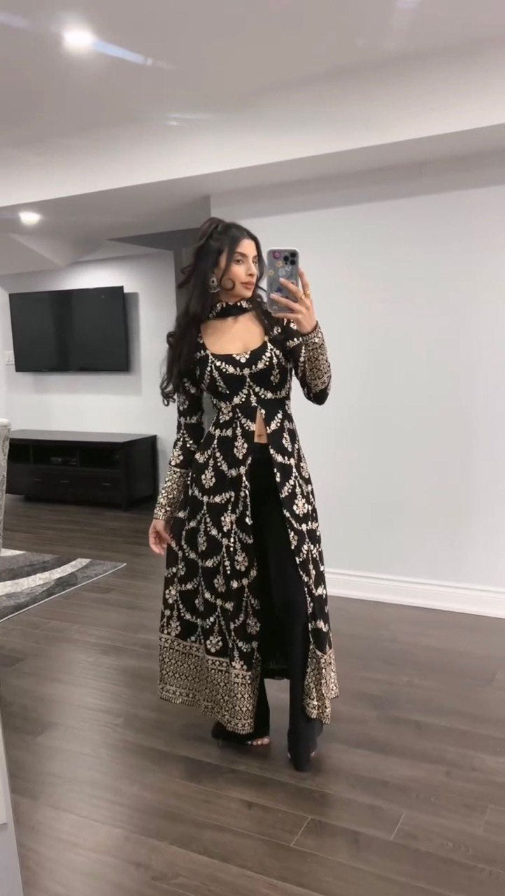 "Elegant Sequined Top & Micro Cotton Pants Set – Stylish & Comfortable"