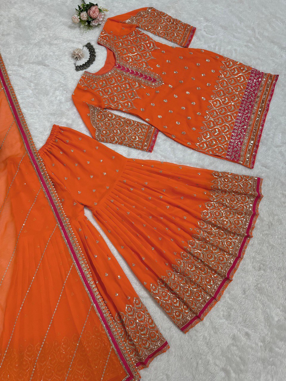 "Elegant Thread Sequence Ensemble with Sharara and Dupatta"