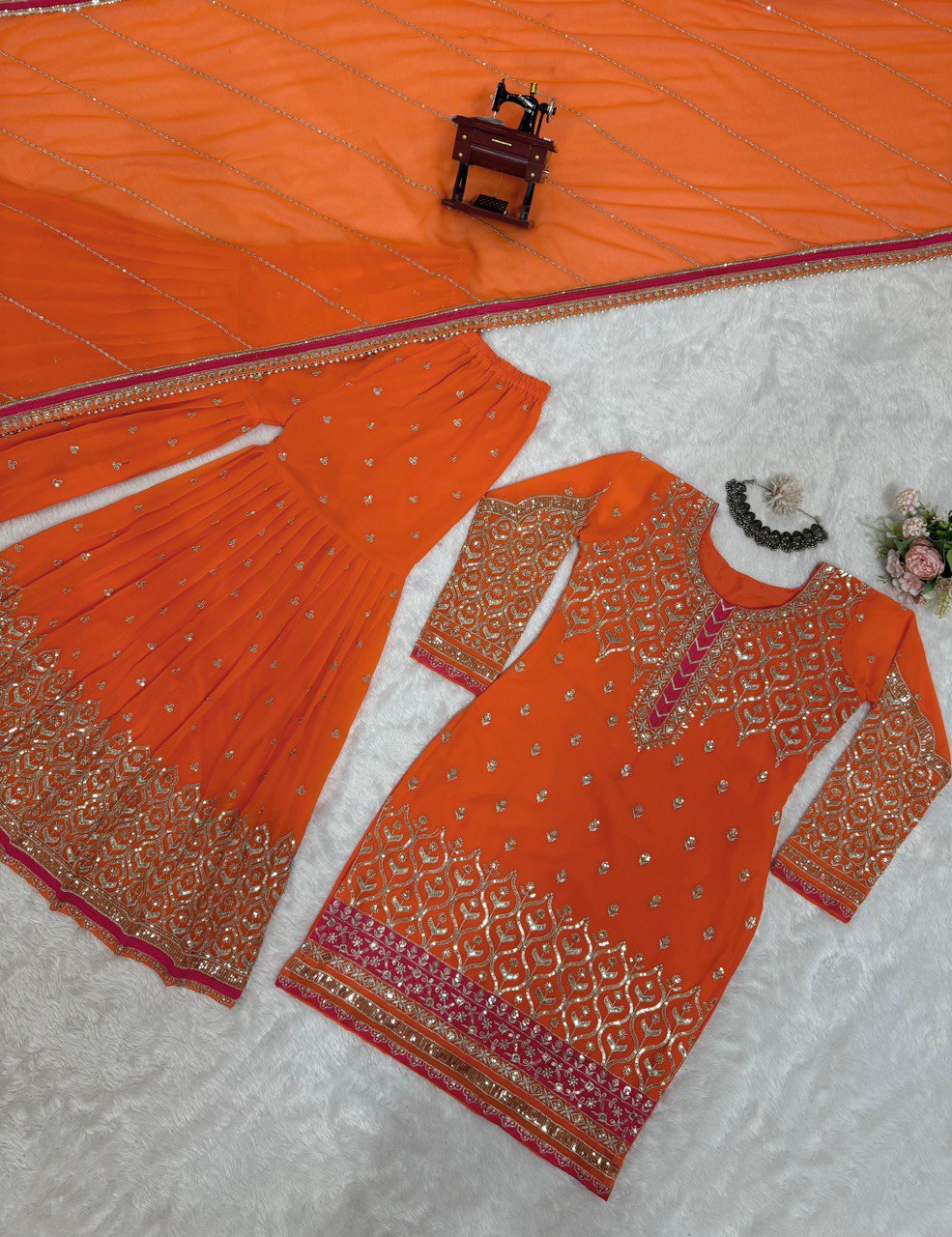 "Elegant Thread Sequence Ensemble with Sharara and Dupatta"