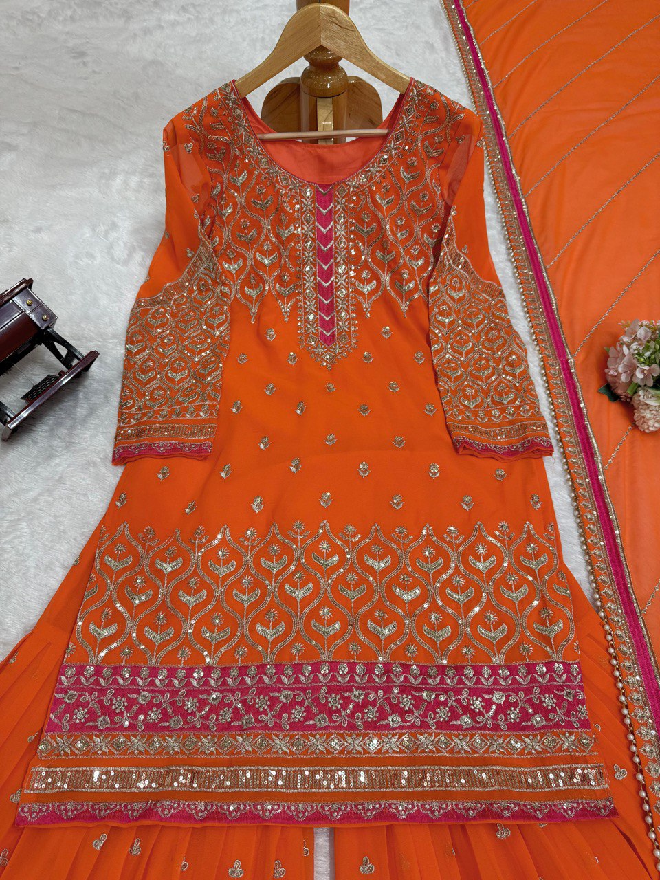 "Elegant Thread Sequence Ensemble with Sharara and Dupatta"