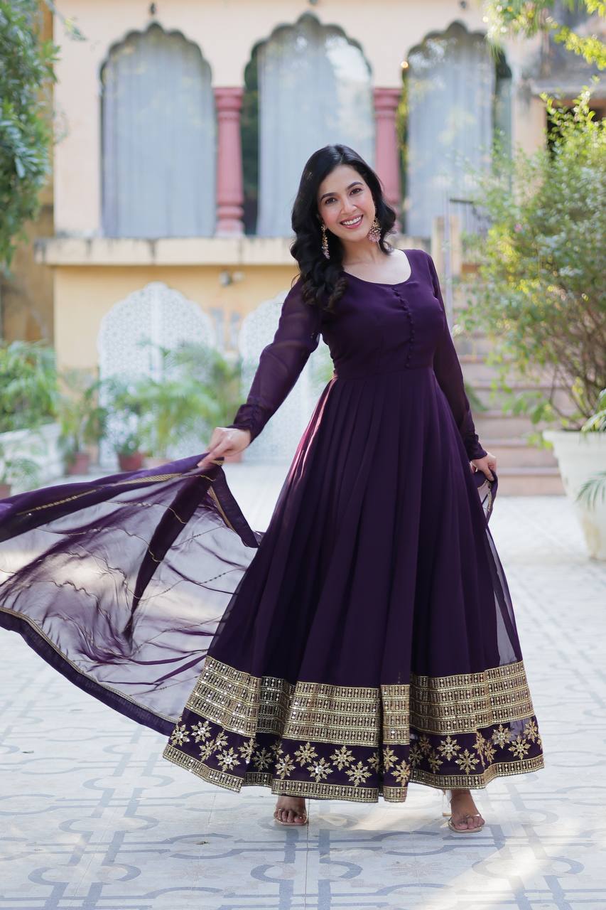 "Exquisite Sequins Embroidered Faux Blooming Gown with Matching Dupatta"