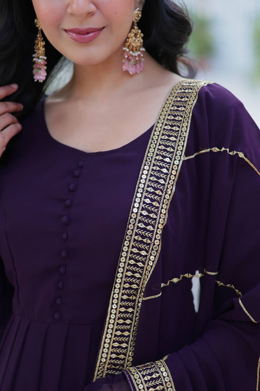 "Exquisite Sequins Embroidered Faux Blooming Gown with Matching Dupatta"