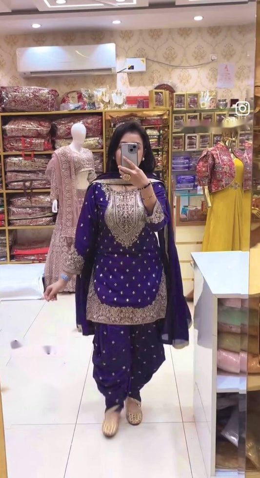 "Elegant Cinon Silk Ensemble with Heavy Embroidery and Sequence Work"