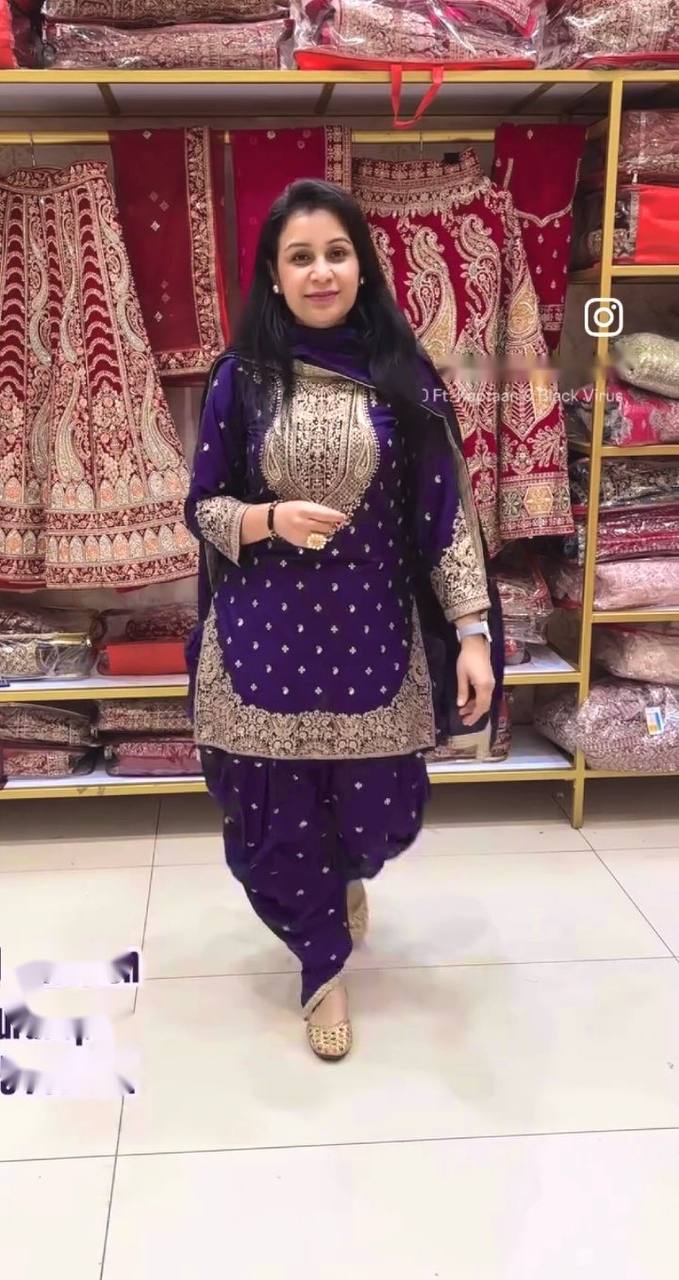 "Elegant Cinon Silk Ensemble with Heavy Embroidery and Sequence Work"