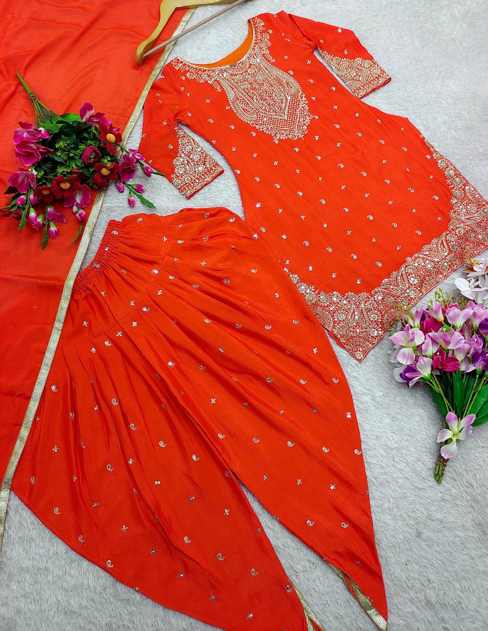 "Elegant Cinon Silk Ensemble with Heavy Embroidery and Sequence Work"