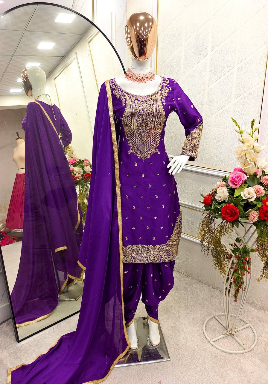 "Elegant Cinon Silk Ensemble with Heavy Embroidery and Sequence Work"